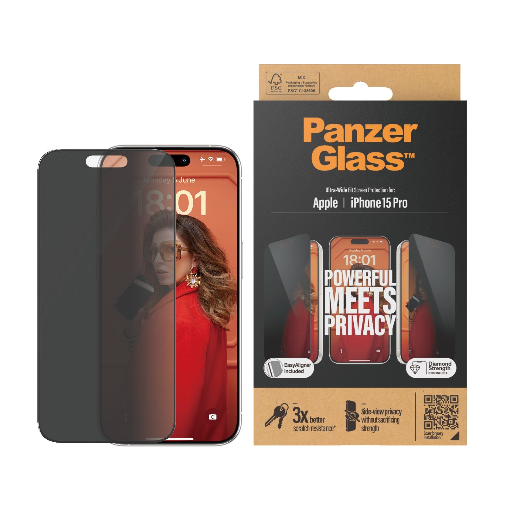 PanzerGlass® Privacy Screen Protector iPhone 15 Pro | Ultra-Wide Fit w. EasyAligner